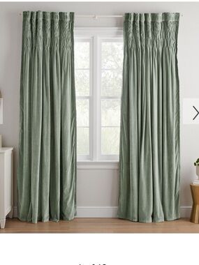 Pottery Barn Sage Green Smocked Velvet Blackout Curtain Set